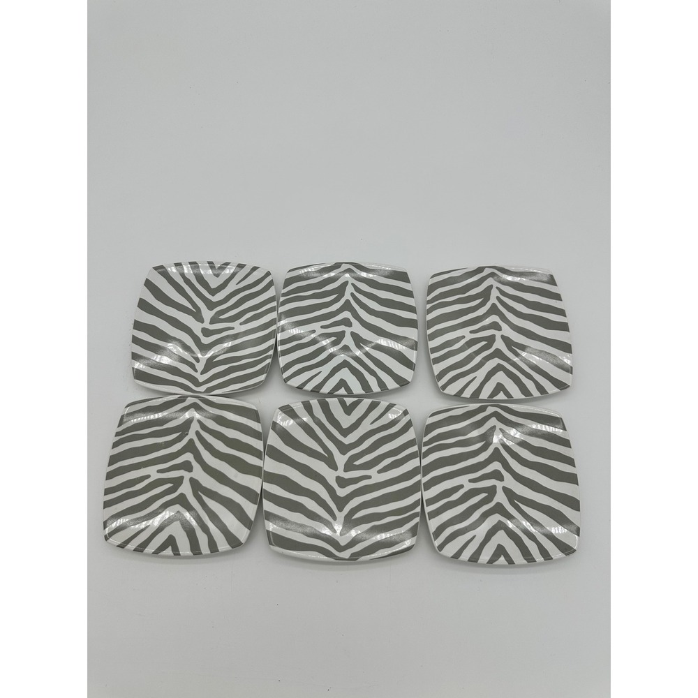 222 Fifth Zebra Appetizer Plates Set of 6 Animal Print Grey 5.5 inch
